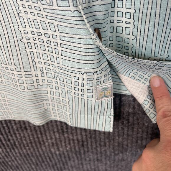 Tommy Bahama Mens Green Printed Button Up Shirt Size XL Silk Short Sleeve Luxe - Picture 8 of 10